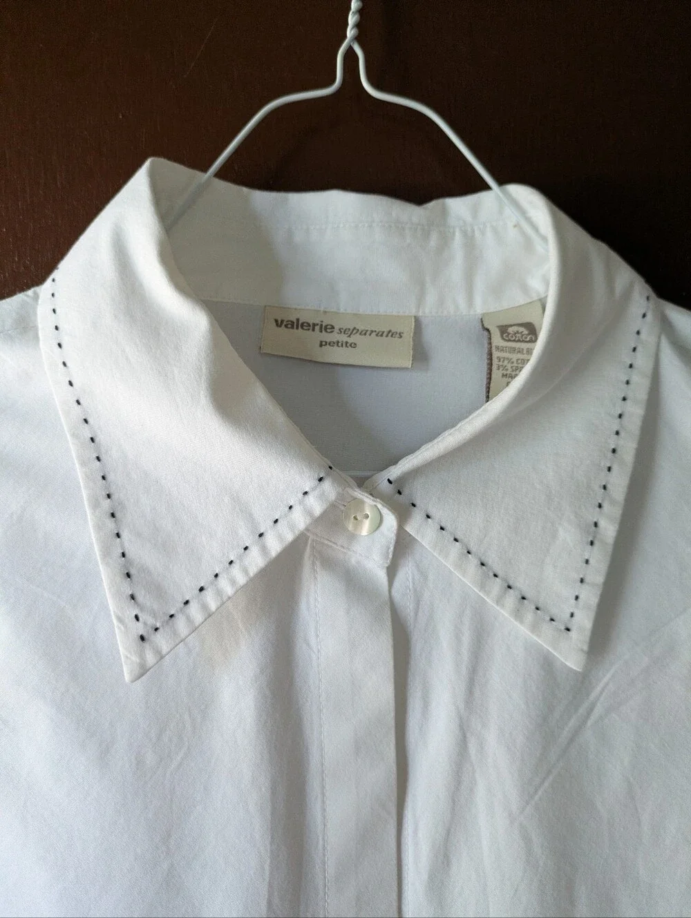 Valerie Separates Petite White Button-Up Blouse with Contrast Stitch Size PL